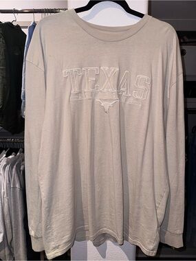 University of Texas - Longhorns Beige Long Sleeve Crewneck w/ Ivory Embroidery